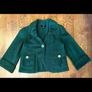 Olive Green waist length wool coat.